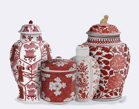 Chinoiserie Vase Quartet 2, Red