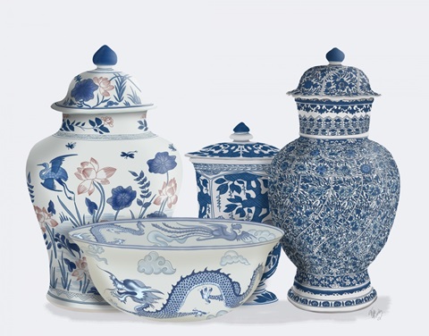 Chinoiserie Vase Quartet 3, Blue