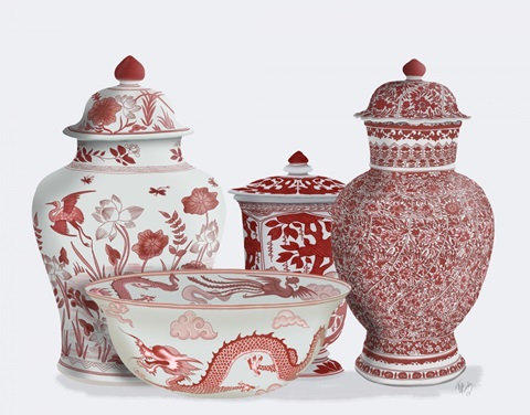 Chinoiserie Vase Quartet 3, Red