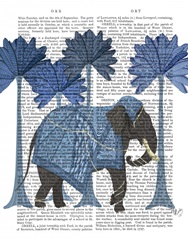 Elephant In Palms Blue and White, Animalia Book Print