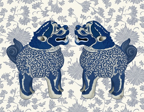 Foo Dog Twins Blue and White