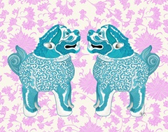 Foo Dog Twins Turquoise and Pink