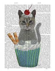 Grey Cat Cupcake Book Print