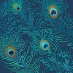 Peacock Feathers, Original on Blue