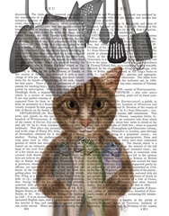 Tabby Cat Fish Chef, Portrait Book Print