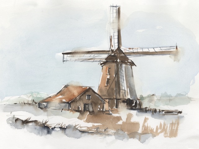 Windmill Watercolor I
