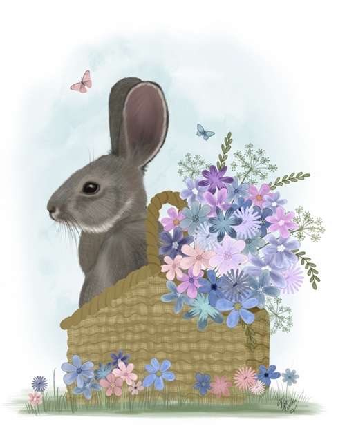 Bunny In Basket with Flowers