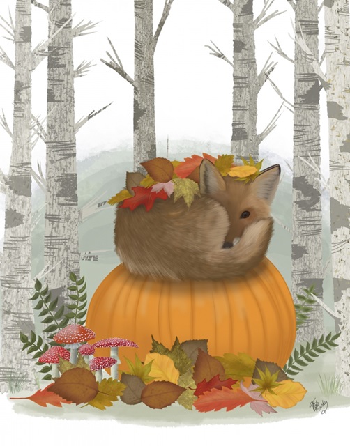 Fox Curled on Pumpkin
