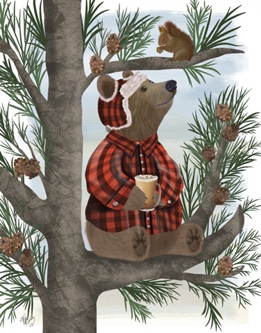 Lumberjack Bear Pine Tree Coffee Break