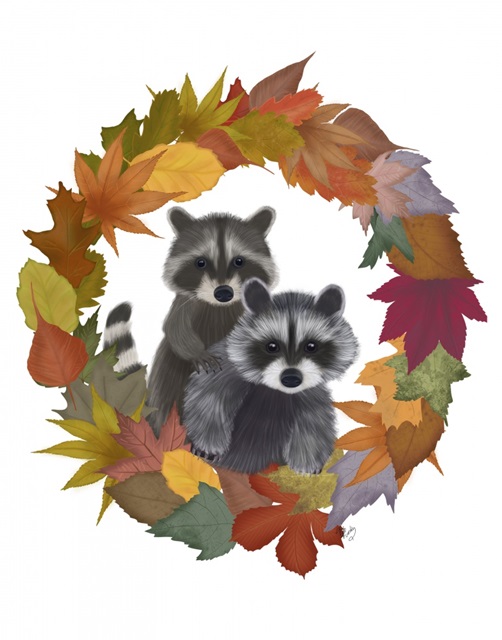 Raccoons Autumn Leaf Wreath