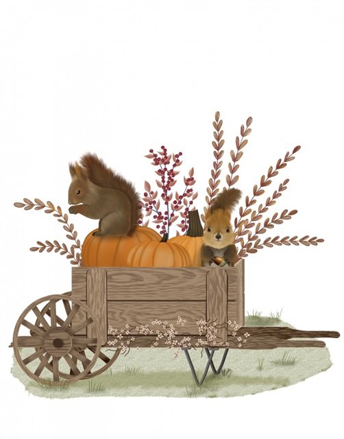 Squirrels In Pumpkin Wheelbarrow