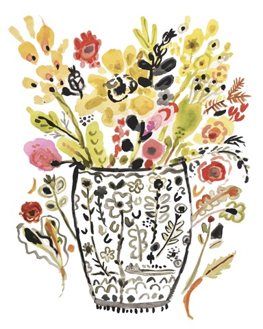 Inked Yellow Flowers in Vase