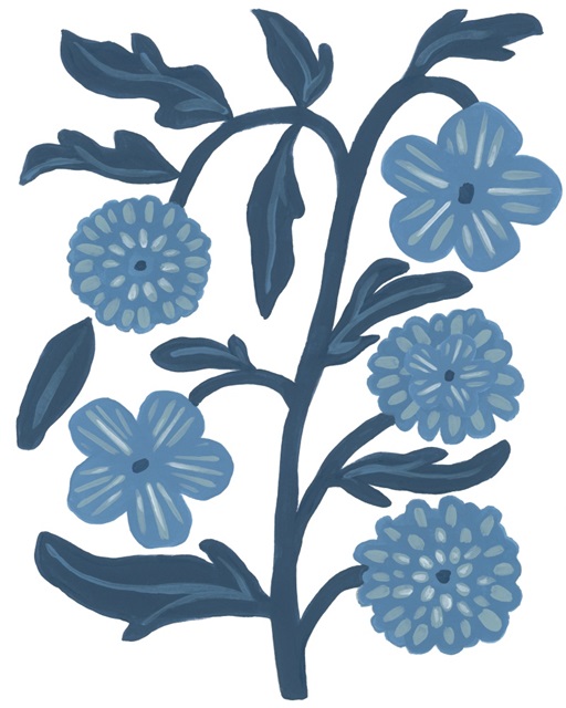 Blue Folk Florals I