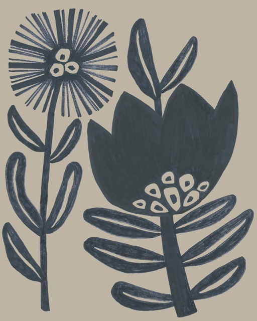 Blockprint Folk Flowers I