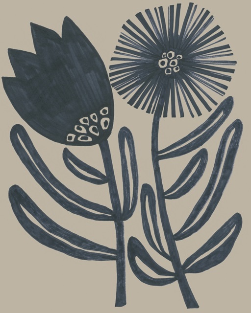 Blockprint Folk Flowers II