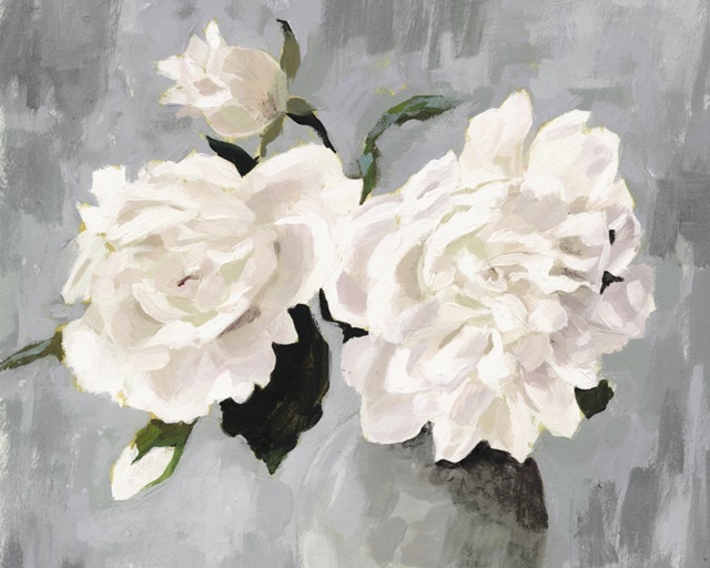 White Blooms in Gray Vase I