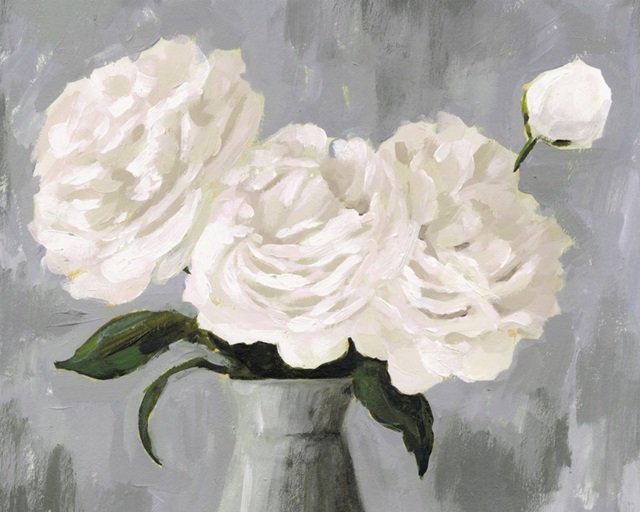 White Blooms in Gray Vase II