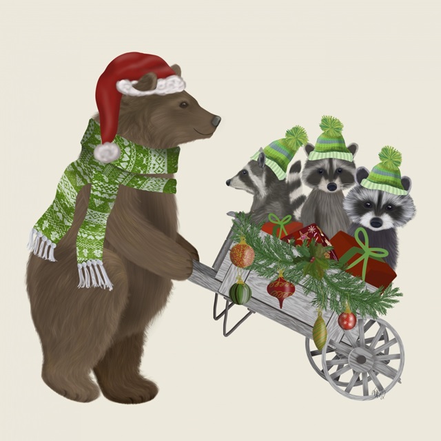 Bear and Christmas Wheelbarrow