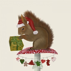 Red Squirrel on Christmas Mushroom