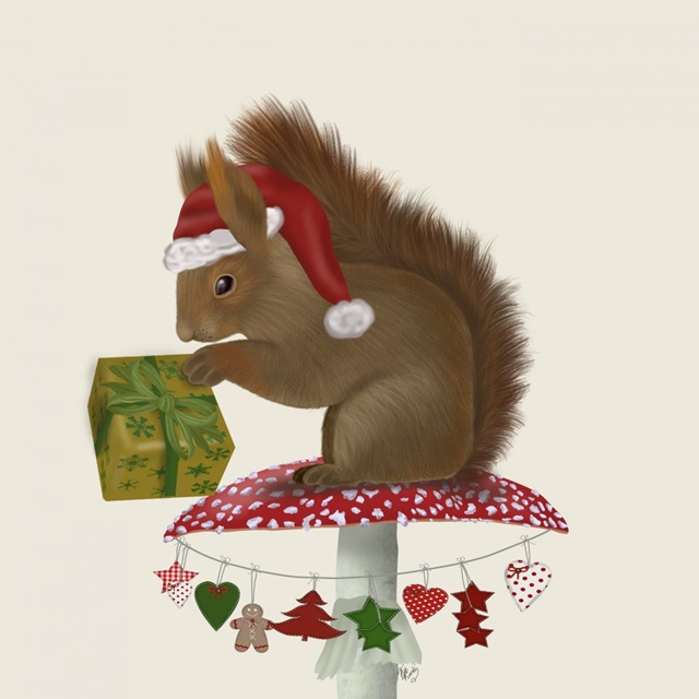 Red Squirrel on Christmas Mushroom