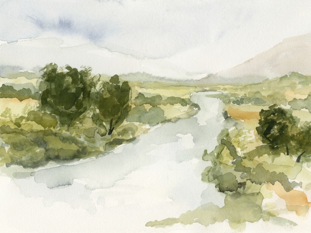 Soft Watercolor Riverbend I