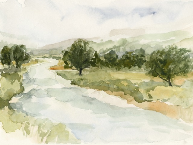 Soft Watercolor Riverbend II