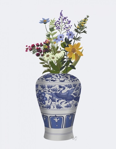 Crane Vase and Wildflowers