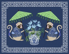 Monkey Twins and Planter on Blue