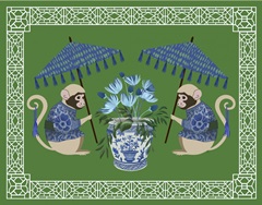 Monkey Twins and Planter on Green