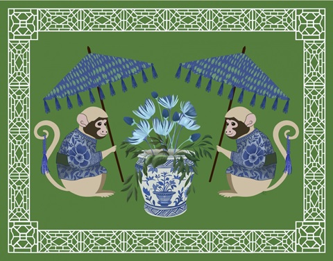 Monkey Twins and Planter on Green