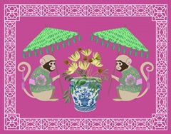 Monkey Twins and Planter on Pink
