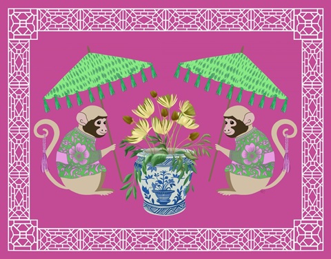 Monkey Twins and Planter on Pink