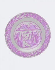 Plate, Mountains and Temples in Pink