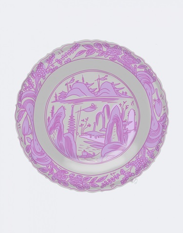 Plate, Mountains and Temples in Pink