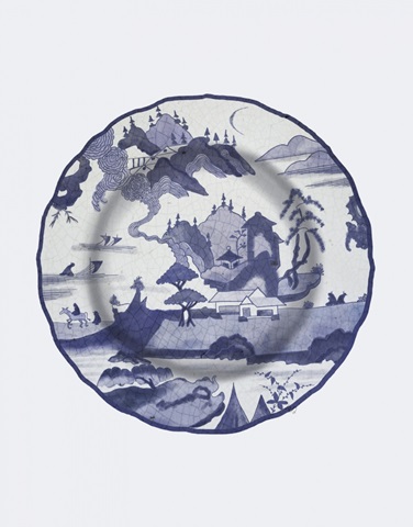 Plate, Temple Scene 1 in Blue