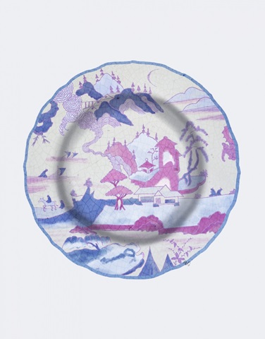 Plate, Temple Scene 1 in Pink And Blue