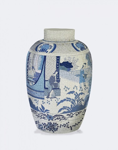Chinoiserie Vase, Gardening in Blue