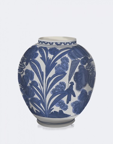 Palm Leaf Ginger Jar, Blue