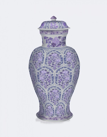 Tall Floral Jar in Blue and Pink