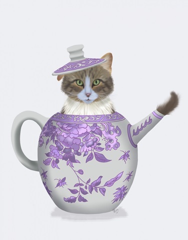 Cat in Chinoiserie Teapot, Pink