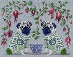 Chinoiserie Pug Twins and Fuchsia
