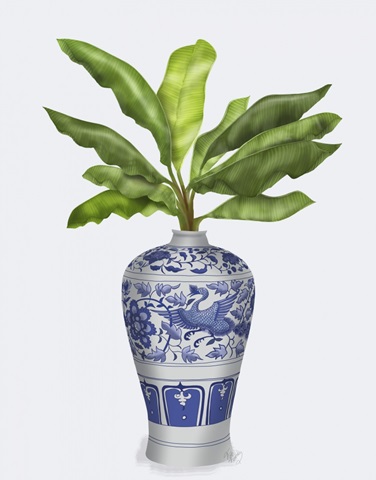 Crane Vase and Banana Leaves
