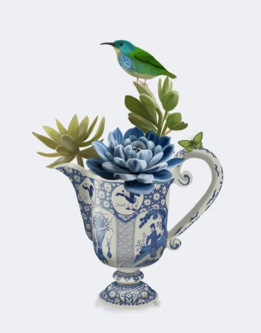 Chinoiserie Jug, Echevaria and Bird