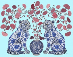 Chinoiserie Leopard Twins on Blue