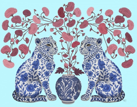 Chinoiserie Leopard Twins on Blue