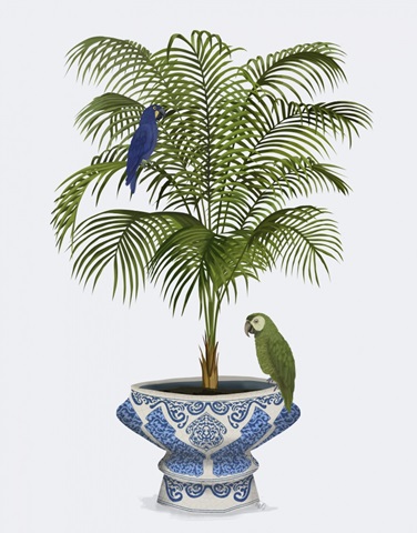 Palm in Chinoiserie Pot and Parrots 1