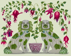 Staffordshire Dog Twins and Fuchsia