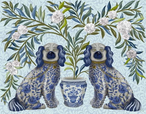 Staffordshire Dog Twins on Blue