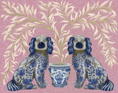 Staffordshire Dog Twins on Pink