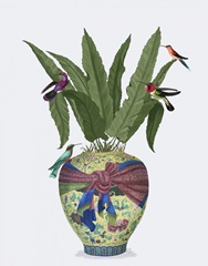 Chinoiserie Ginger Jar, Bright Ribbon and Hummingbirds